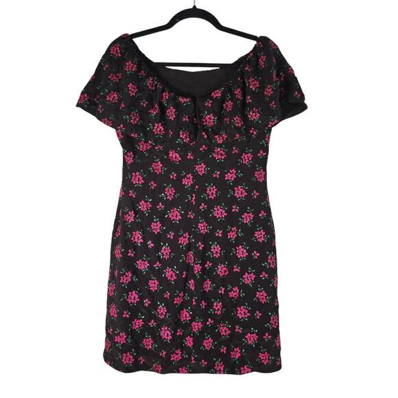 Miu Miu Women's Glitter Floral Print Short Sleeve Mini Dress Black Size 40 Small - Picture 2 of 7